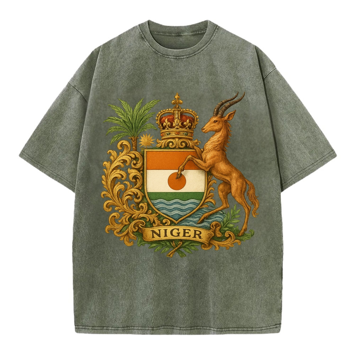 Niger Heritage Badge  - Vintage T-shirt - Army Green