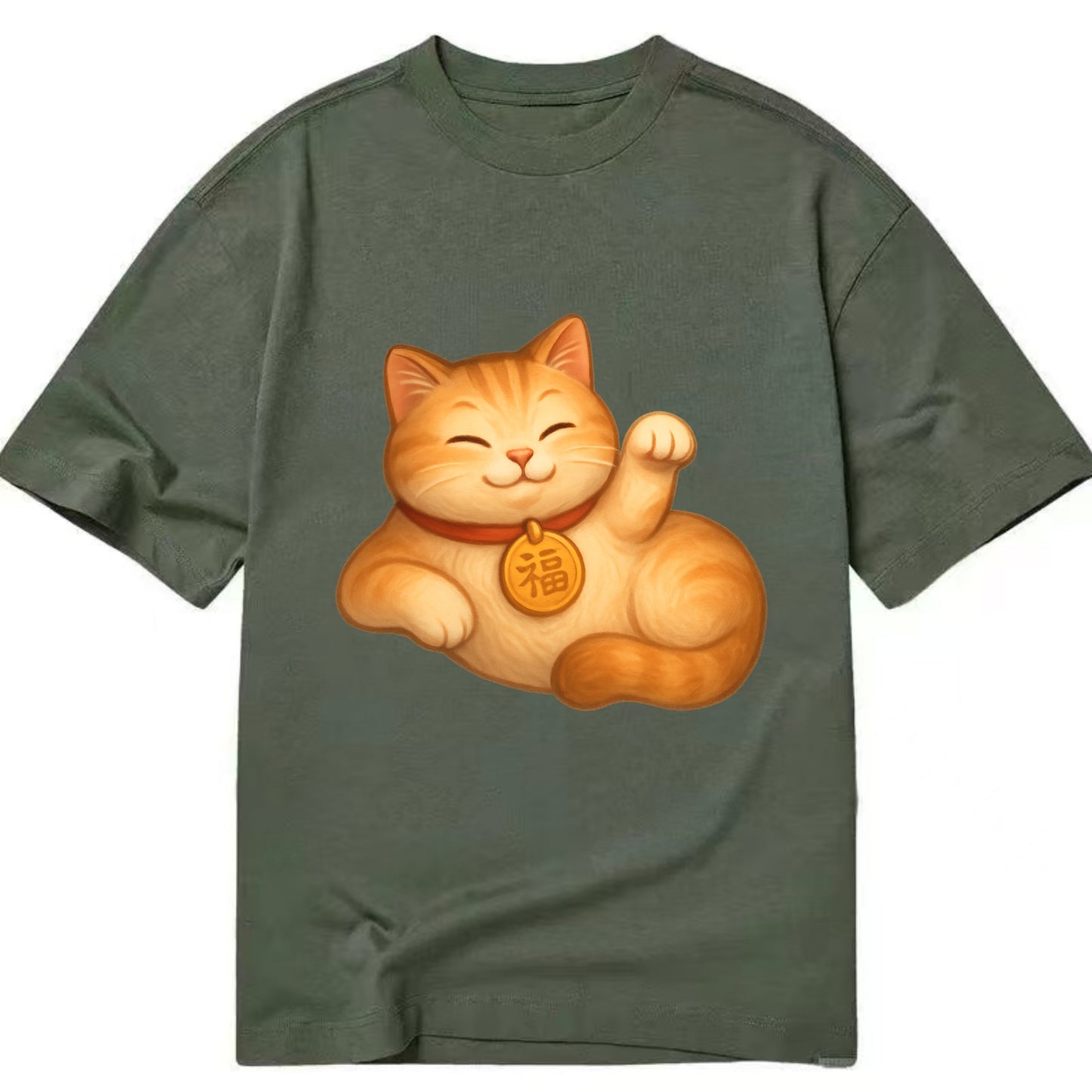 Maneki Neko Pose - Classic T-shirt - Army Green