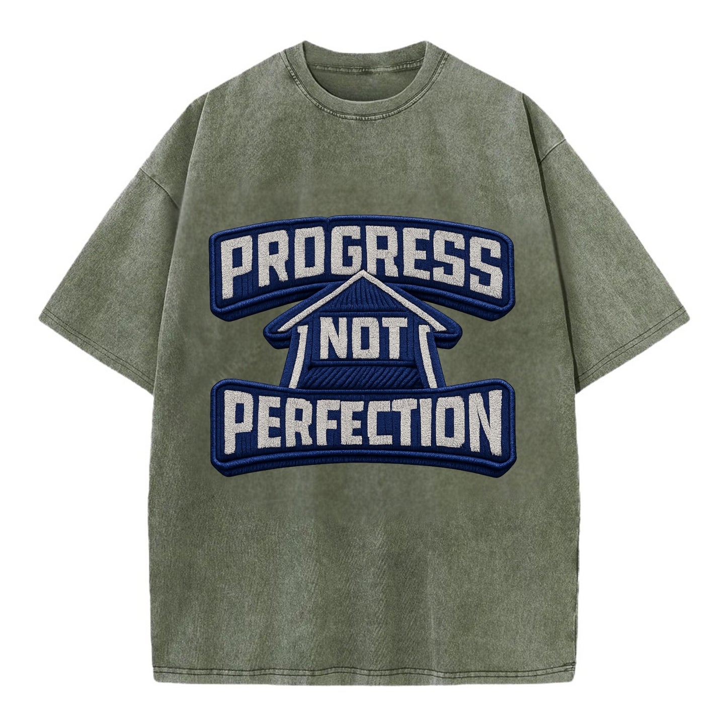 PROGRESS NOT PERFECTION - arrow with text in blue , growth mindset - Vintage T-shirt - Army Green