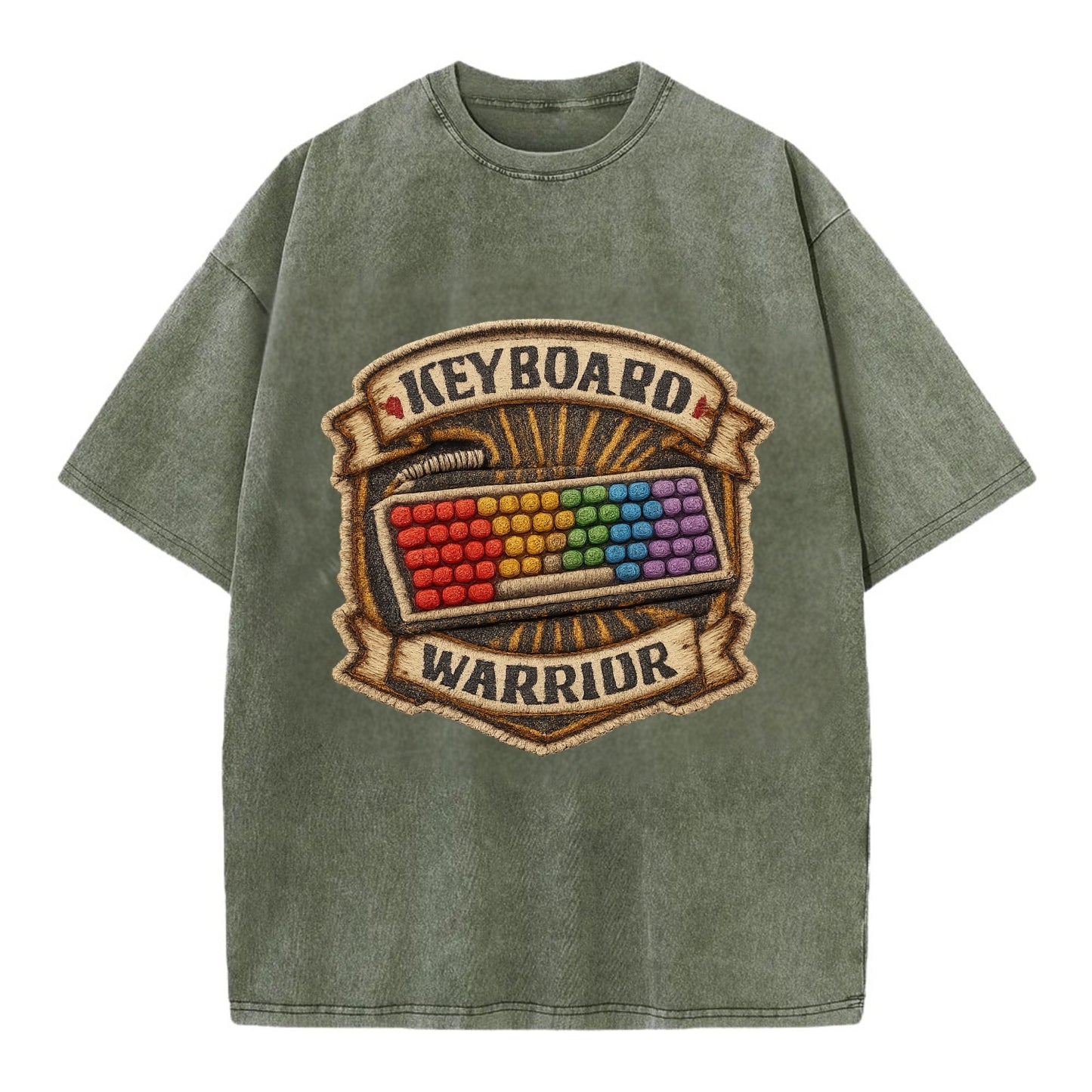 KEYBOARD WARRIOR - mechanical keyboard in RGB rainbow , PC master race - Vintage T-shirt - Army Green