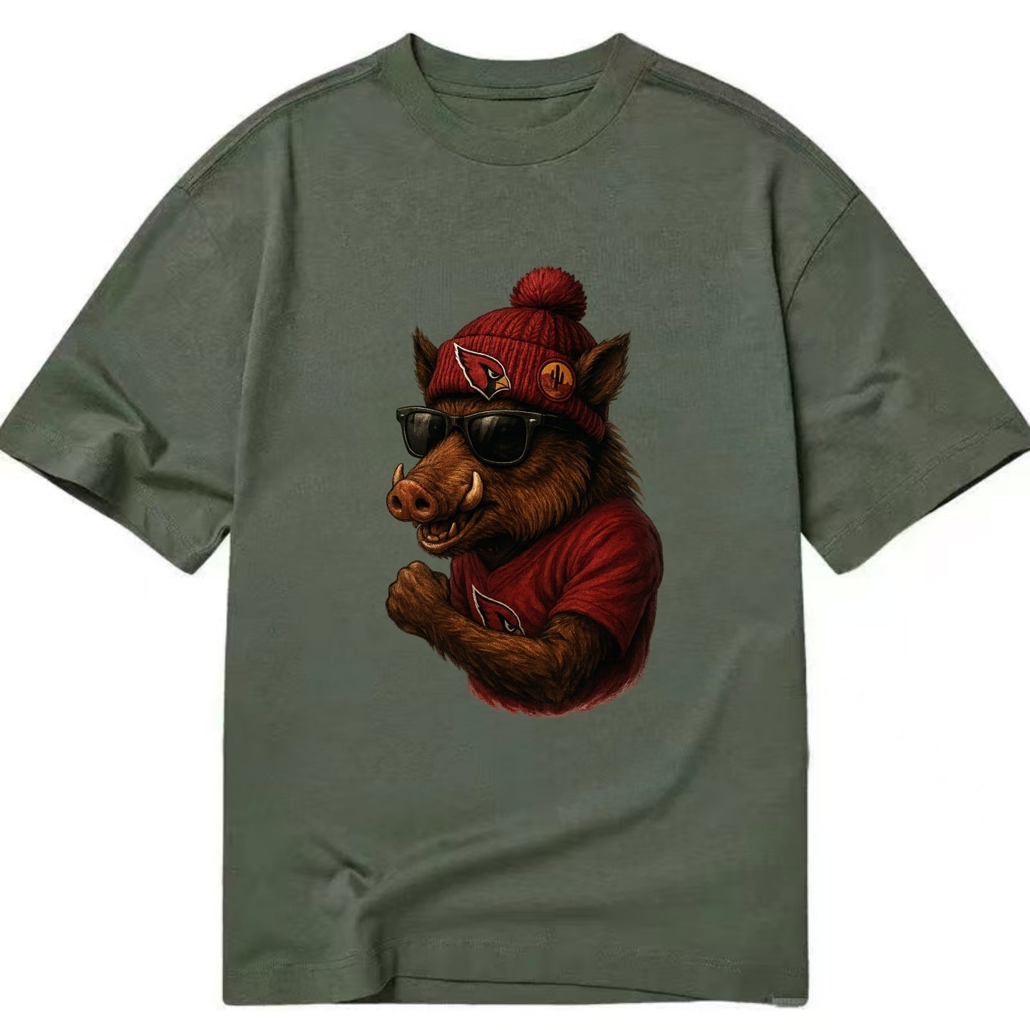 Arizona Javelina wearing Cardinals beanie with desert patch and wayfarer - Classic T-shirt - Army Green