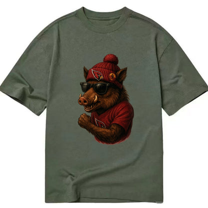 Arizona Javelina wearing Cardinals beanie with desert patch and wayfarer - Classic T-shirt - Army Green