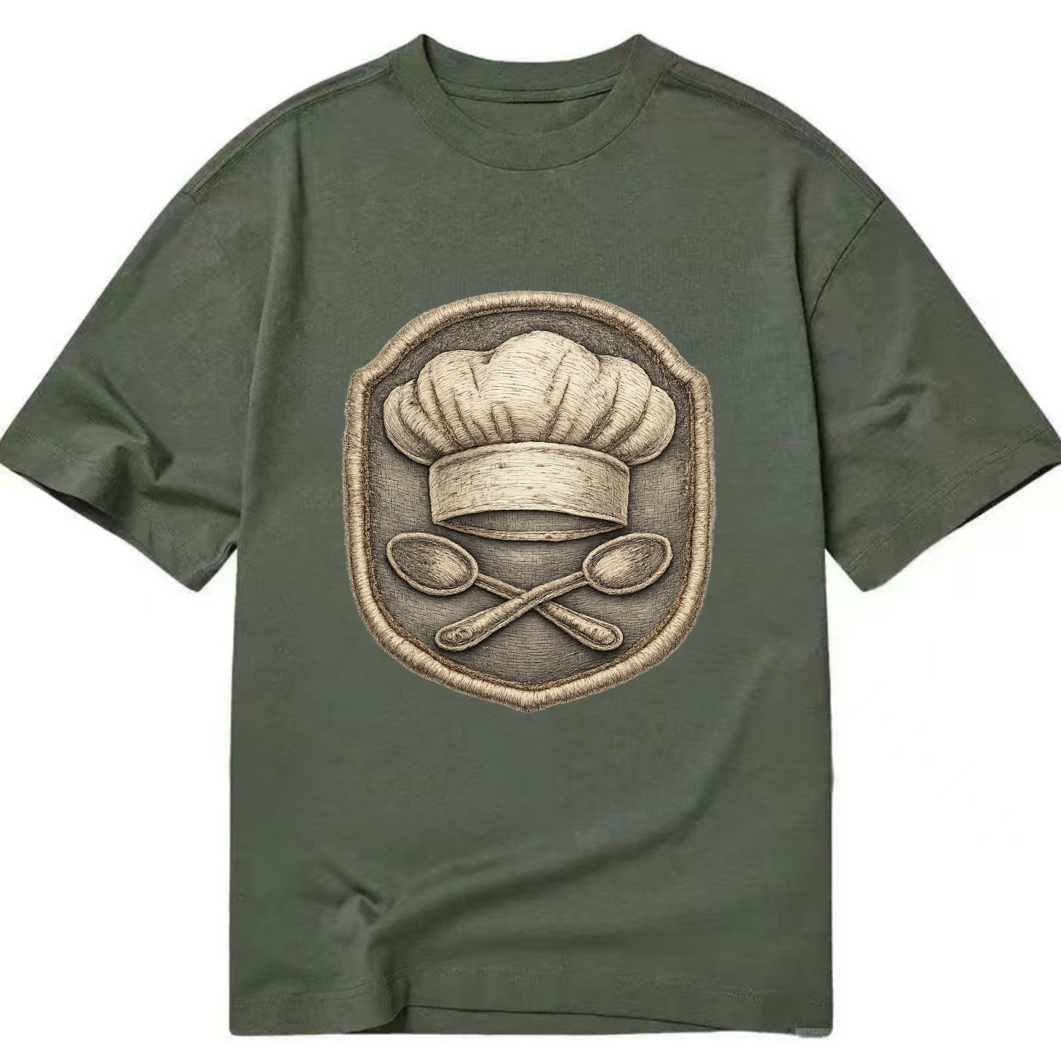 Embroidered patch design - COOKING CHEF HAT - toque blanche with crossed spoons - Classic T-shirt - Army Green