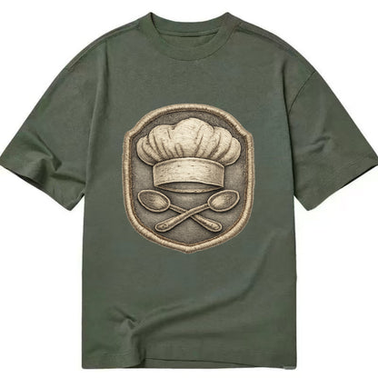 Embroidered patch design - COOKING CHEF HAT - toque blanche with crossed spoons - Classic T-shirt - Army Green