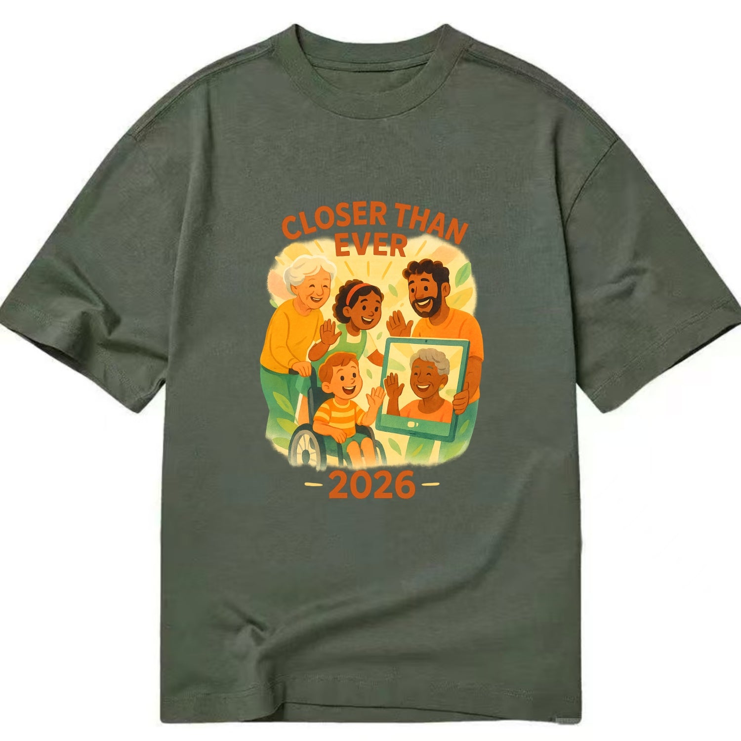 Technology bringing distant families together - "Closer Than Ever" - connection - Classic T-shirt - Army Green