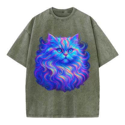 Luxurious Persian cat with flowing fur that refracts into rainbow prisms, soft - Vintage T-shirt - Army Green