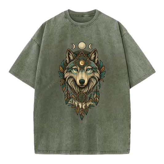 Pearl Wolf Shimmer  - Vintage T-shirt - Army Green