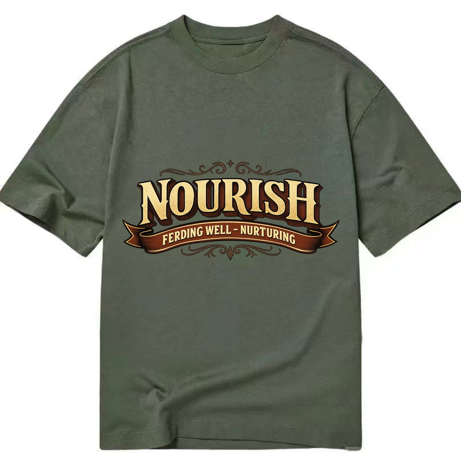 Bold typography design - "NOURISH" - feeding well, nurturing - Classic T-shirt - Army Green