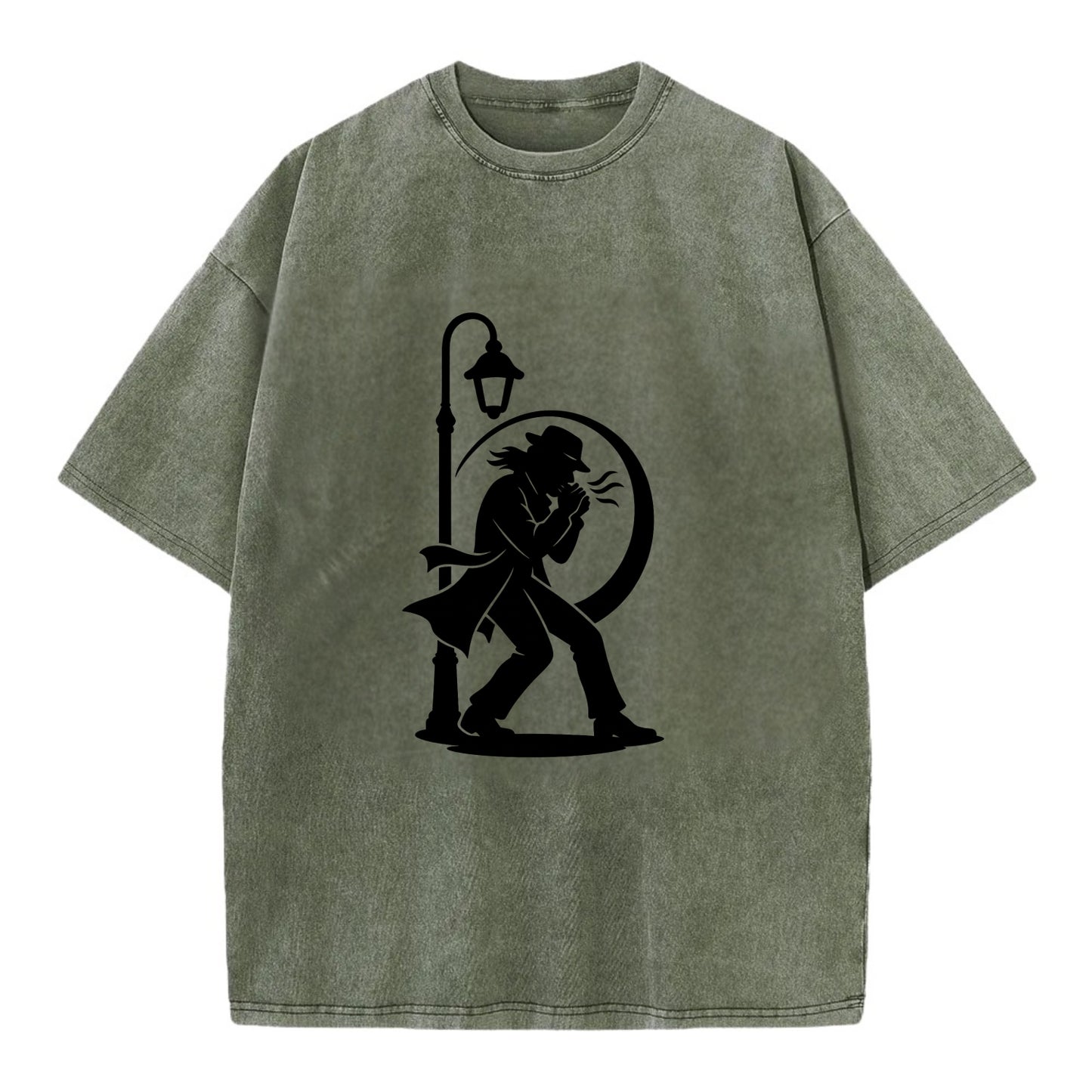 Blues harmonica player under streetlight - Vintage T-shirt - Army Green