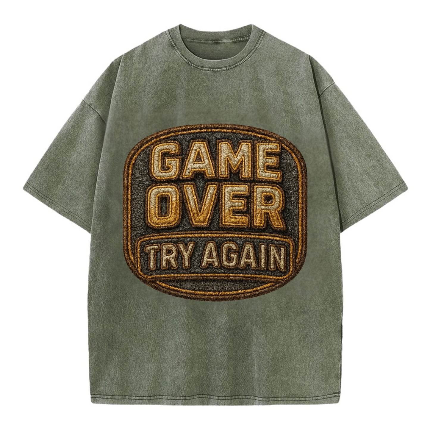 Game Over Try Again  - Vintage T-shirt - Army Green