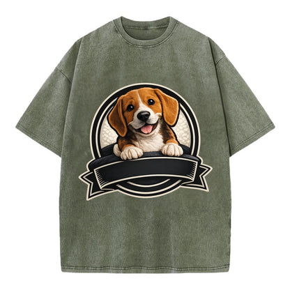 Paws Up Beagle - Vintage T-shirt - Army Green