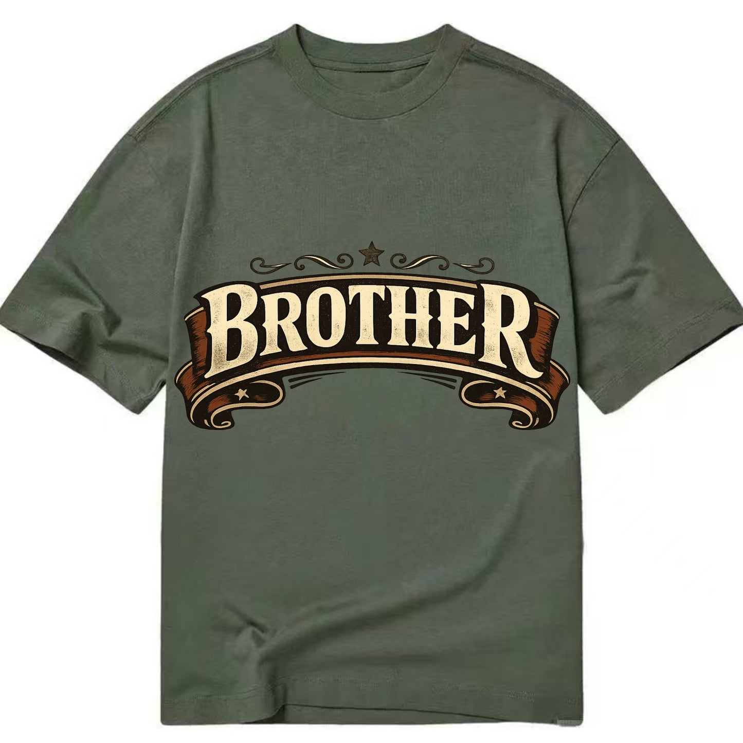 Bold typography design - "BROTHER" - male bond, brotherhood - Classic T-shirt - Army Green