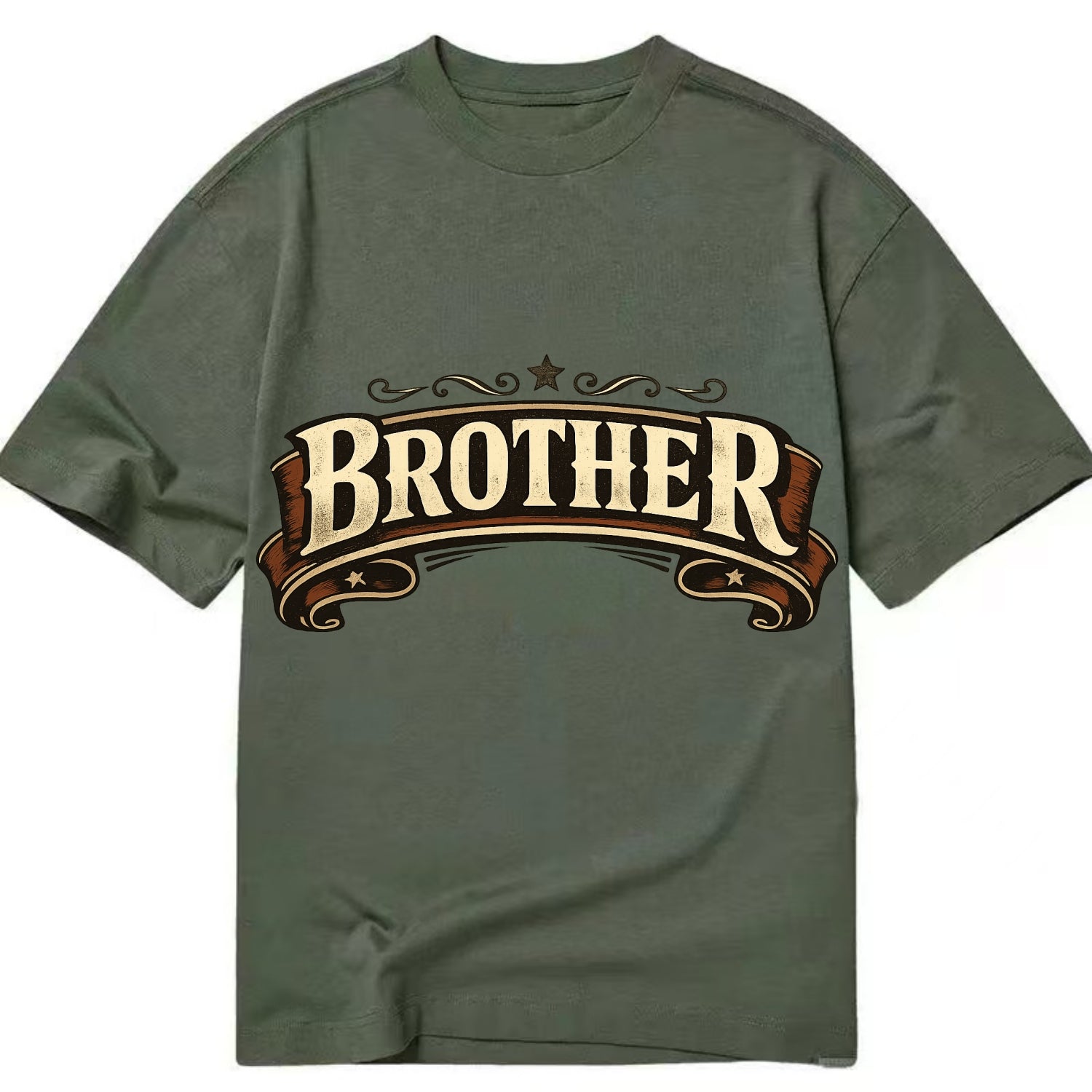 Bold typography design - "BROTHER" - male bond, brotherhood - Classic T-shirt - Army Green