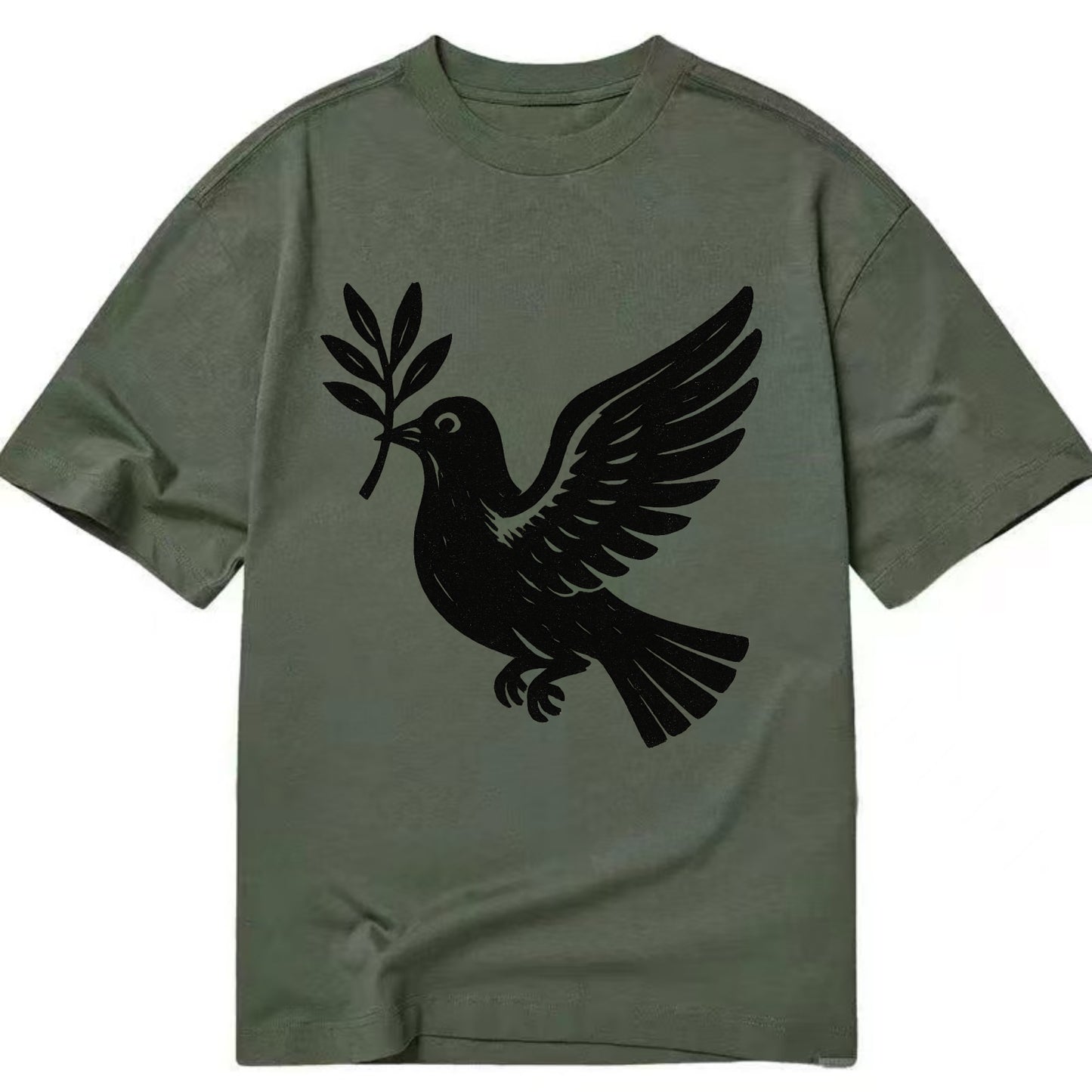Dove carrying olive branch - peace movement ink painting - Classic T-shirt - Army Green
