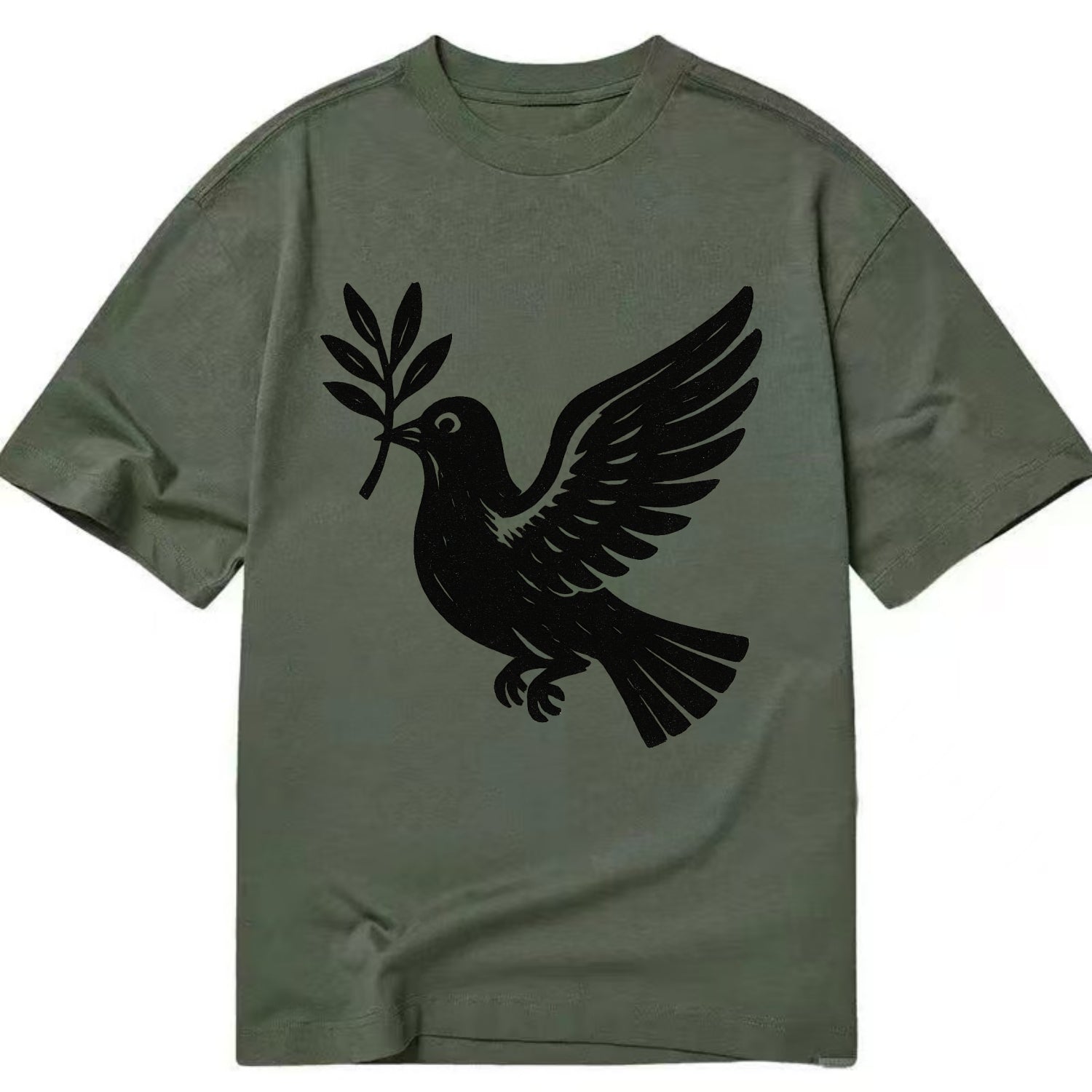 Dove carrying olive branch - peace movement ink painting - Classic T-shirt - Army Green