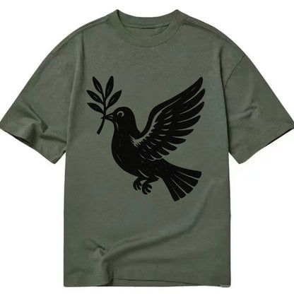 Dove carrying olive branch - peace movement ink painting - Classic T-shirt - Army Green