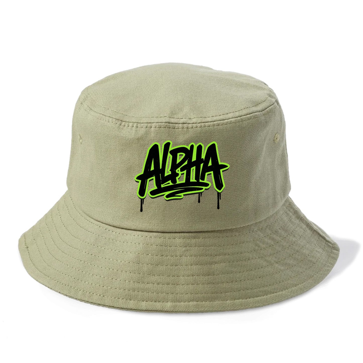Bold typography design - "ALPHA" - leader of the pack - Bucket Hat - Army Green