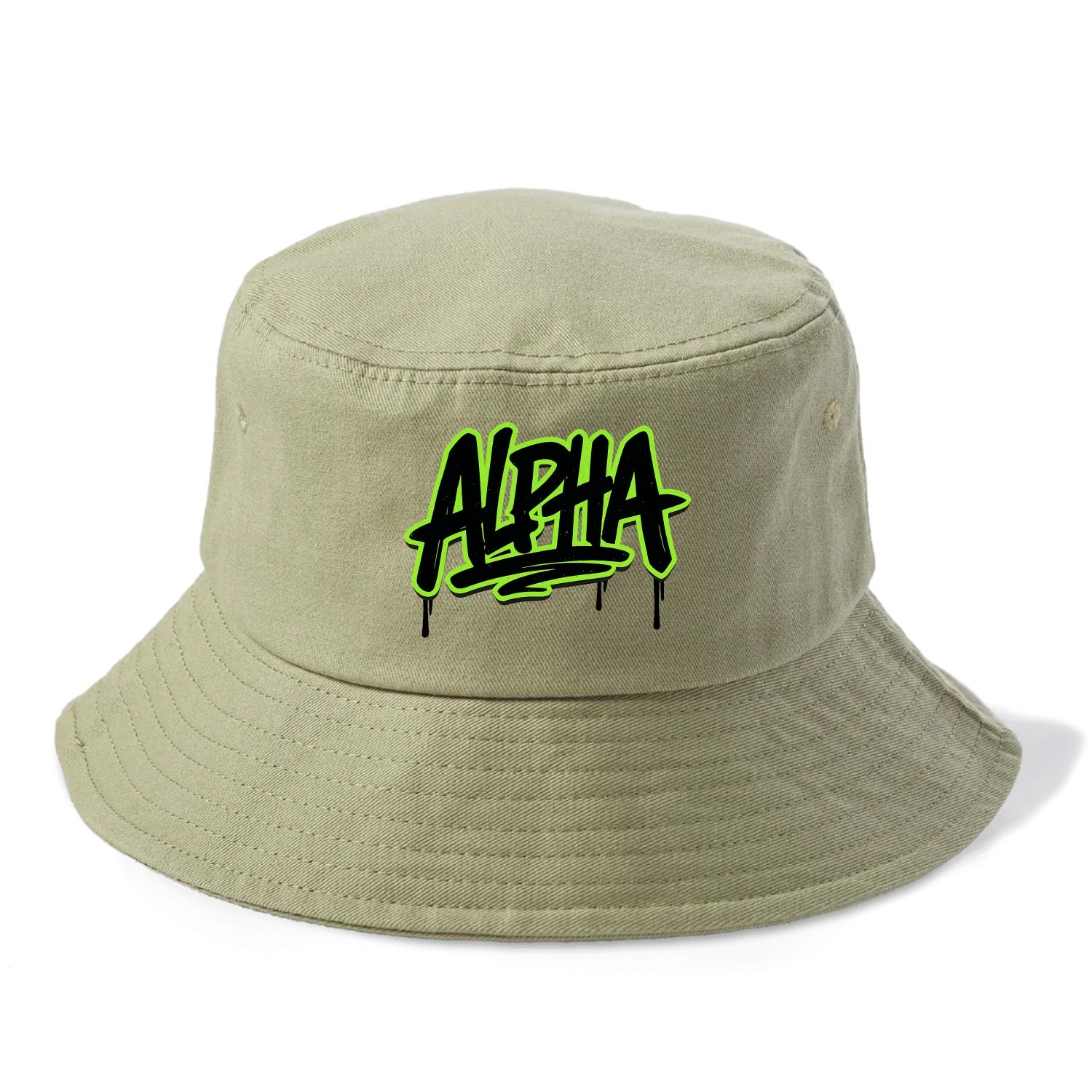 Bold typography design - "ALPHA" - leader of the pack - Bucket Hat - Army Green