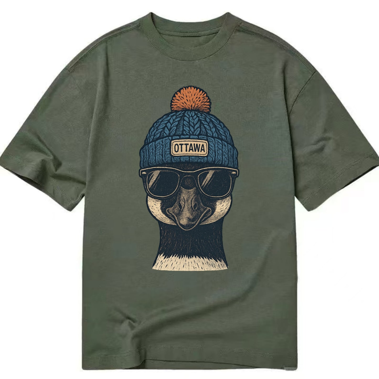 Ottawa Canadian Goose wearing Ottawa bea - Classic T-shirt - Army Green