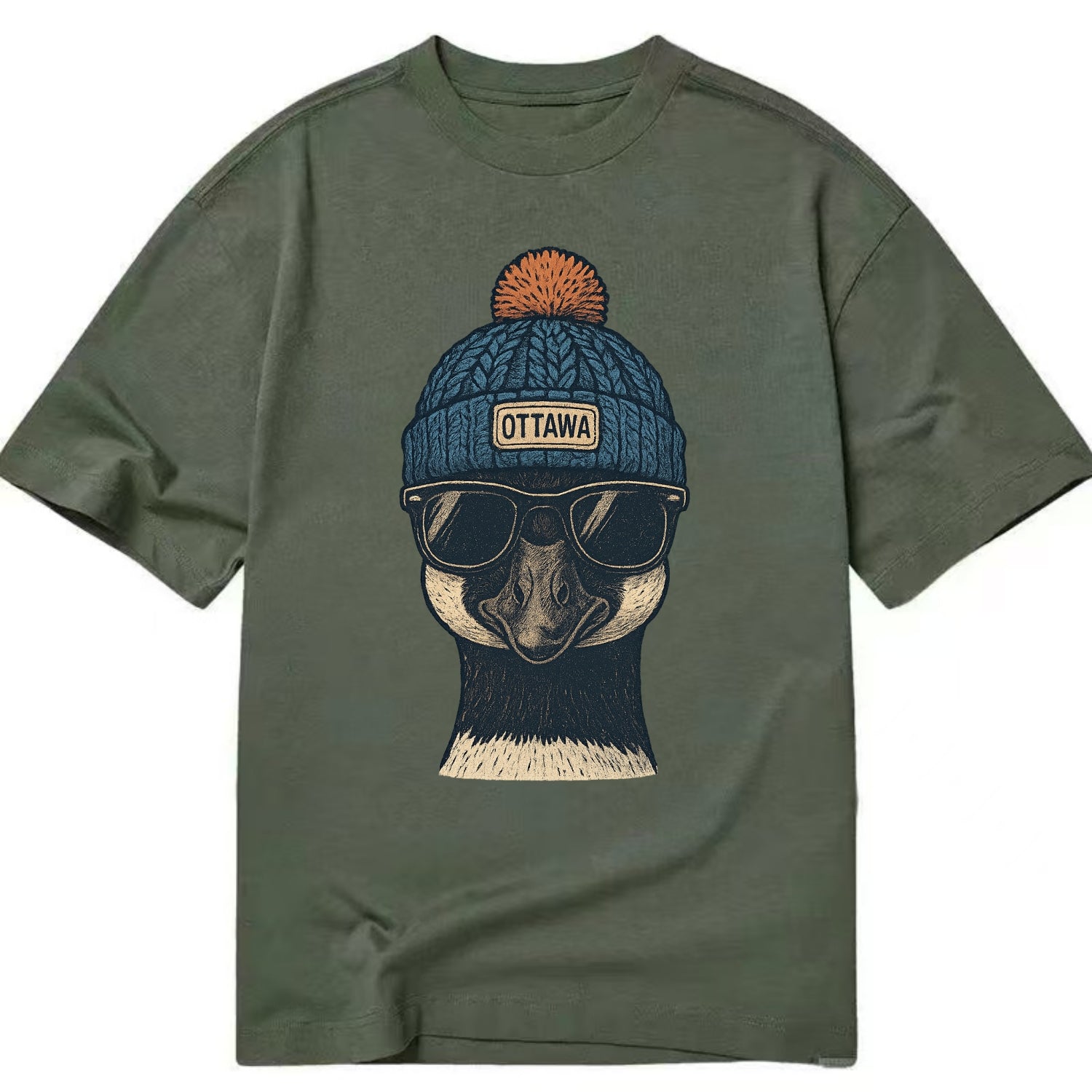Ottawa Canadian Goose wearing Ottawa bea - Classic T-shirt - Army Green