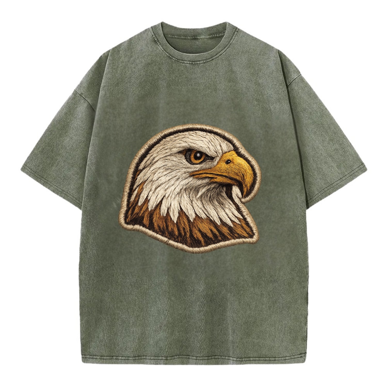 EAGLE HEAD PROFILE - majestic bald eagle in brown, white and gold , American pride - Vintage T-shirt - Army Green