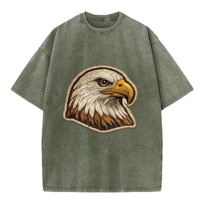 EAGLE HEAD PROFILE - majestic bald eagle in brown, white and gold , American pride - Vintage T-shirt - Army Green