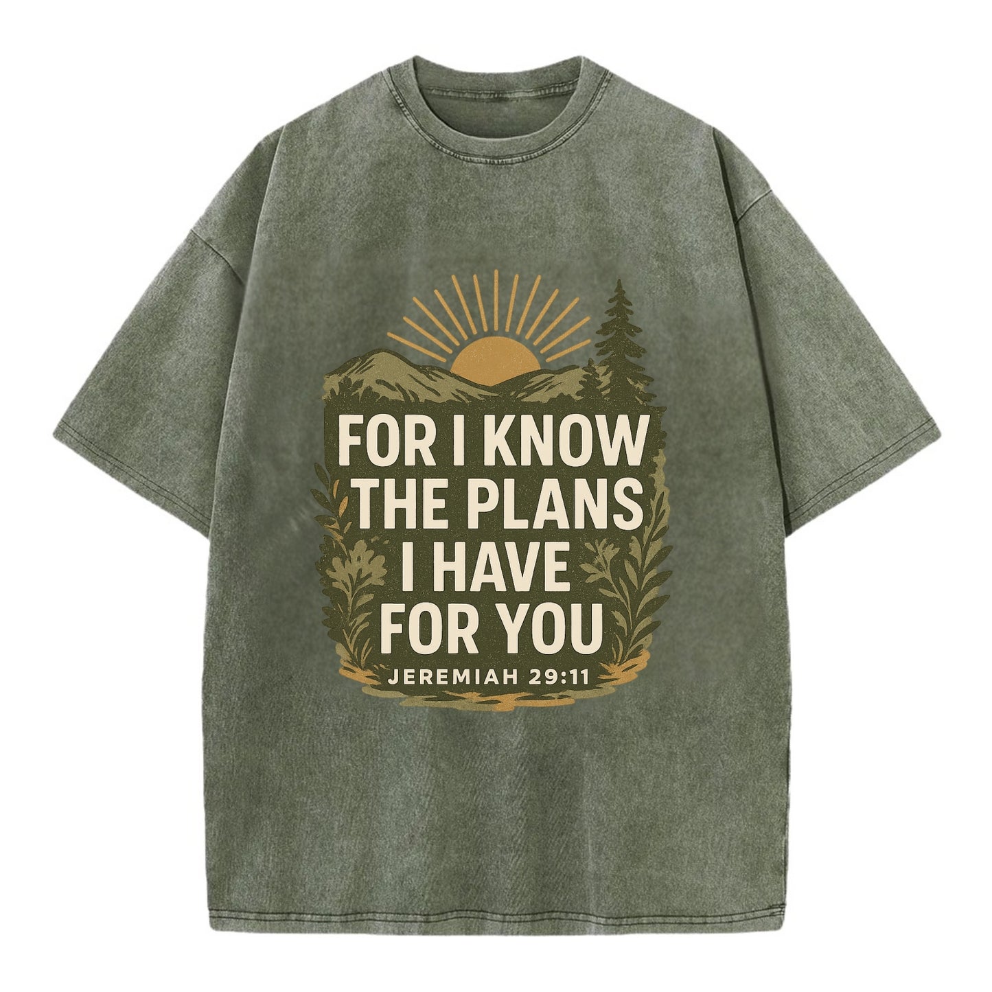 Jeremiah 29:11 Sunrise - Vintage T-shirt - Army Green