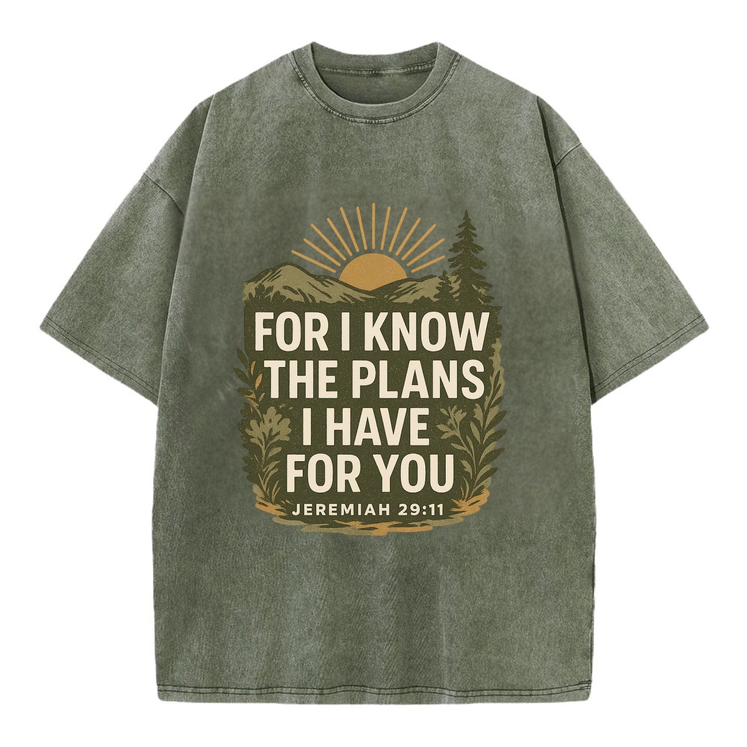 Jeremiah 29:11 Sunrise - Vintage T-shirt - Army Green