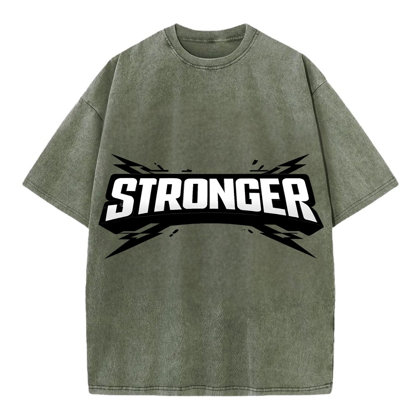 Bold typography design - "STRONGER" - getting better, building power - Vintage T-shirt - Army Green