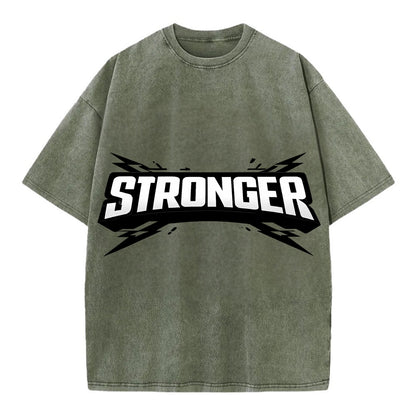 Bold typography design - "STRONGER" - getting better, building power - Vintage T-shirt - Army Green