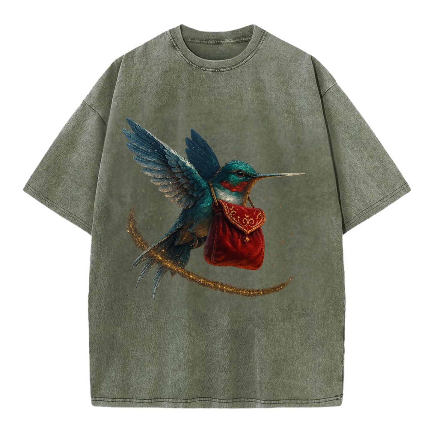 Frostbite Hummingbird Courier  - Vintage T-shirt - Army Green