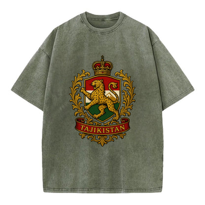 Tajikistan Heritage Badge  - Vintage T-shirt - Army Green