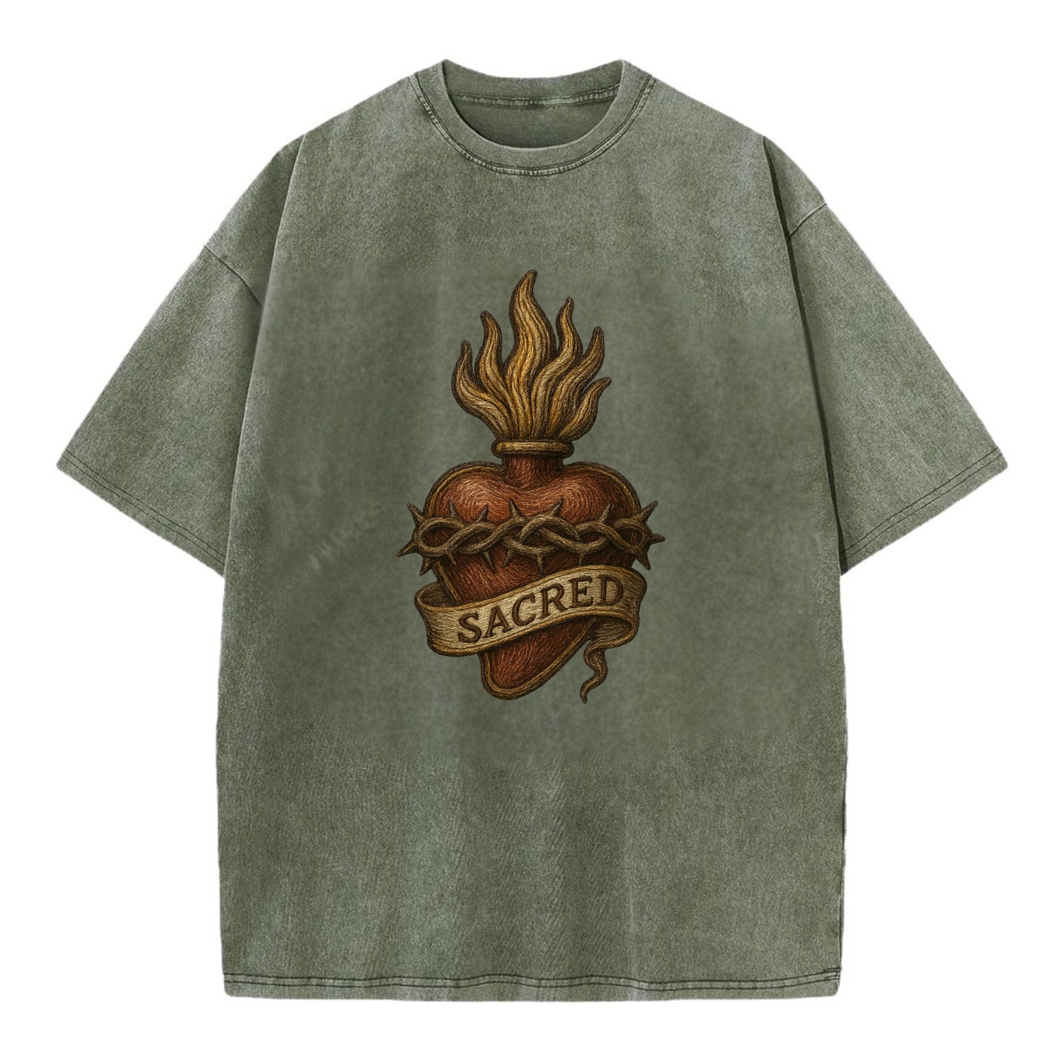 Sacred Heart  - Vintage T-shirt - Army Green