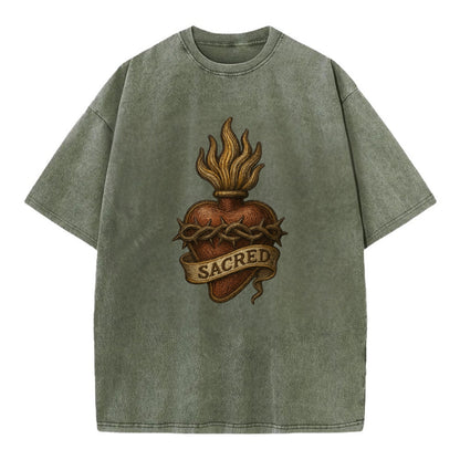 Sacred Heart  - Vintage T-shirt - Army Green