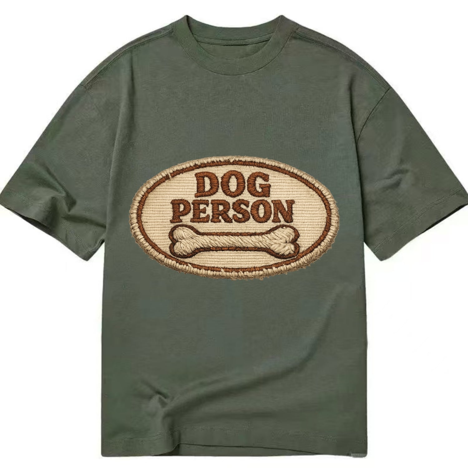DOG PERSON - simple text with bone in brown , team dog - Classic T-shirt - Army Green