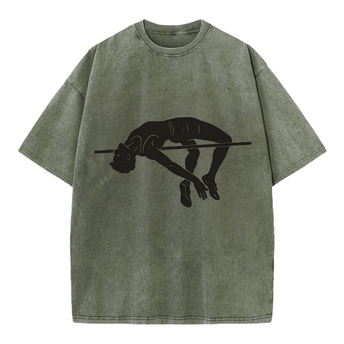 High jumper arching over bar - Vintage T-shirt - Army Green