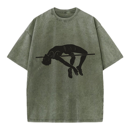 High jumper arching over bar - Vintage T-shirt - Army Green