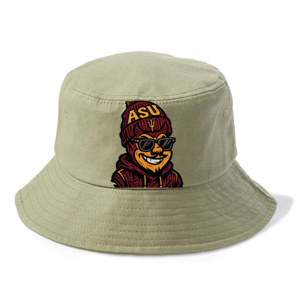 Tempe Sparky wearing Arizona State beanie with fork patch - Bucket Hat - Army Green
