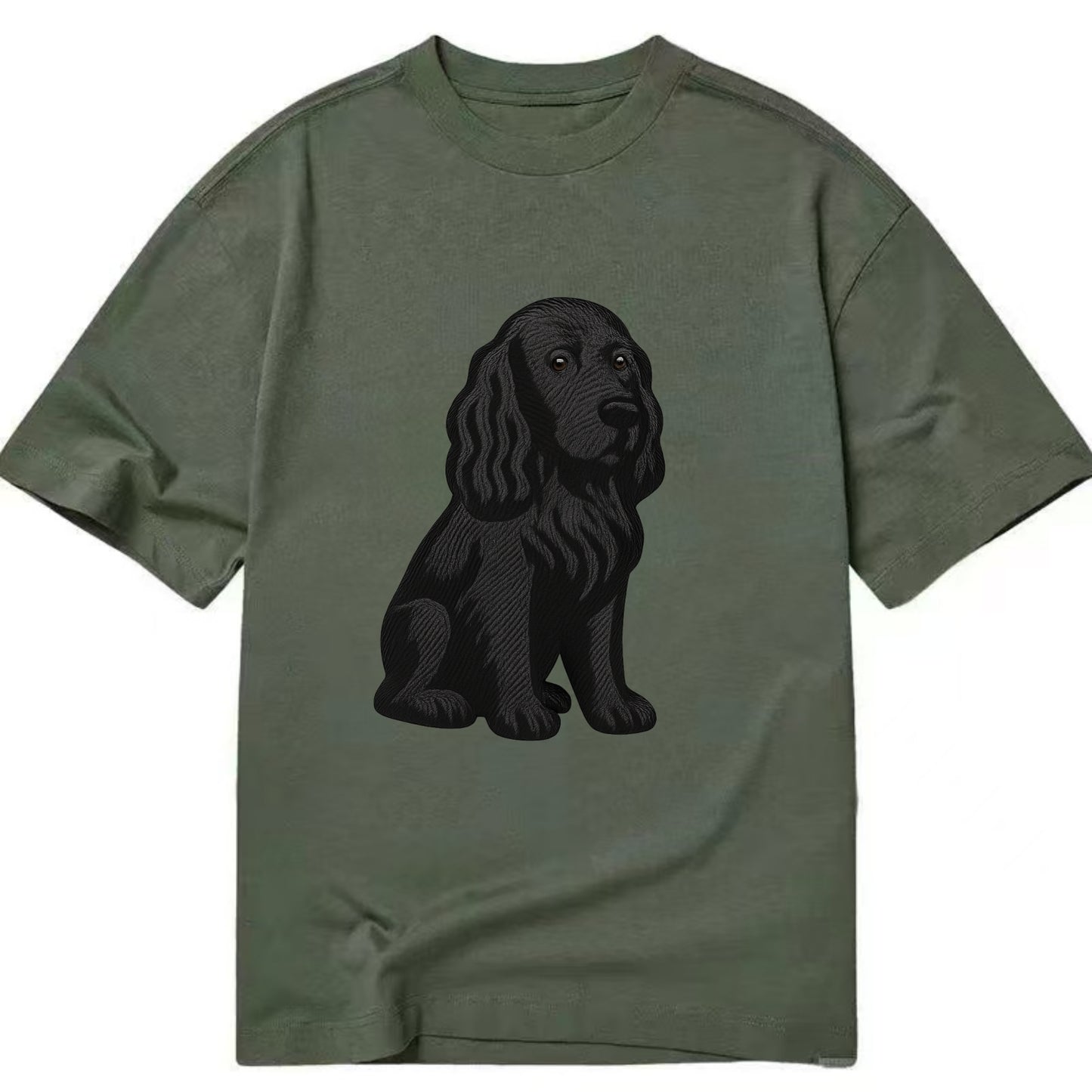 Field Spaniel - Black silky coat embroidered pose - Classic T-shirt - Army Green