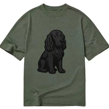 Field Spaniel - Black silky coat embroidered pose - Classic T-shirt - Army Green