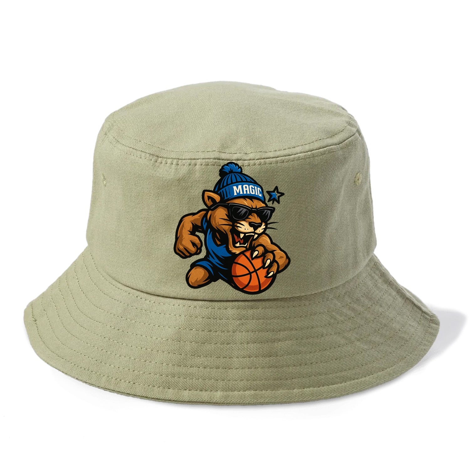 Florida Panther wearing Magic beanie with star wand patch and wayfarer sunglasses - Bucket Hat - Army Green