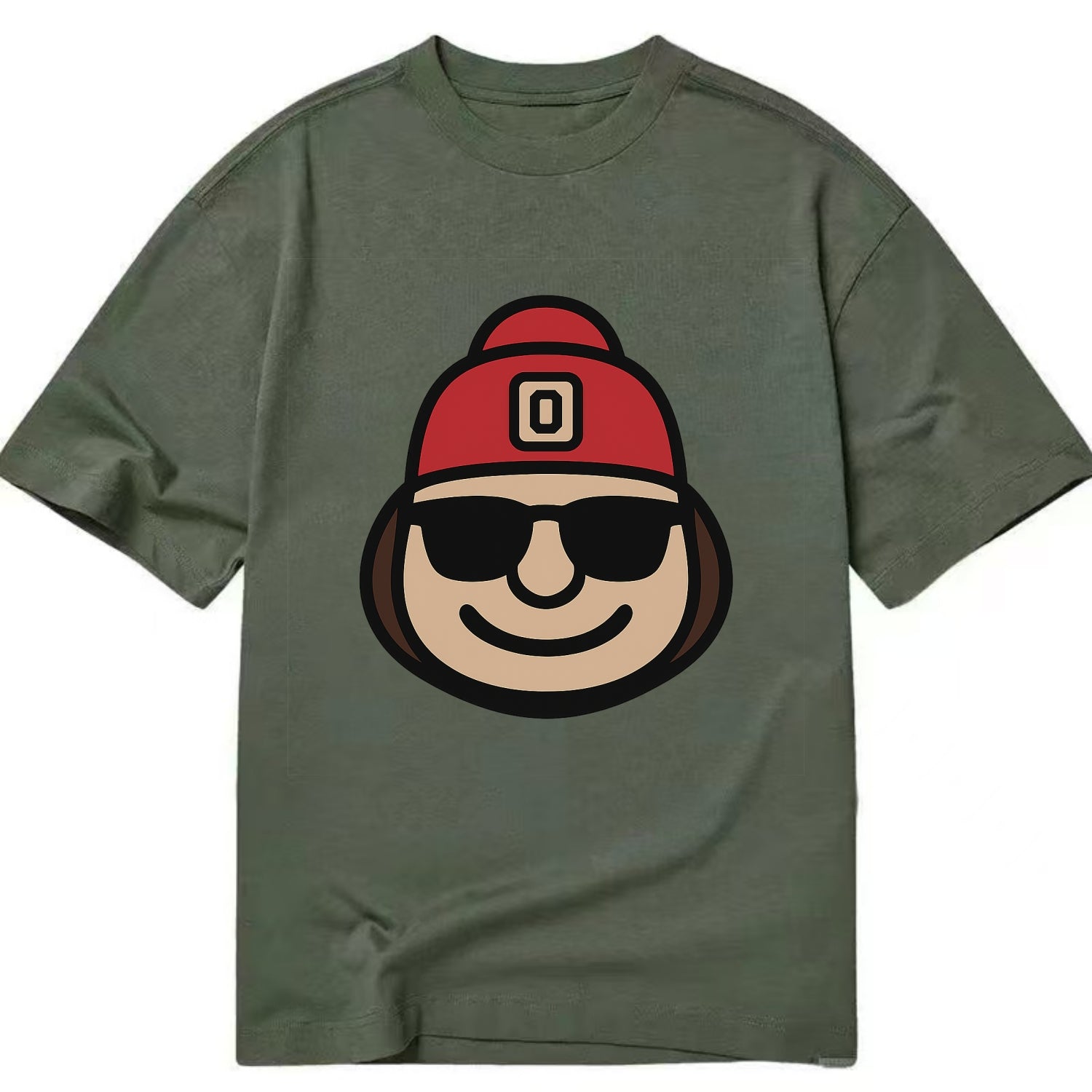 Columbus Brutus wearing Ohio State beanie with Block O patch - Classic T-shirt - Army Green