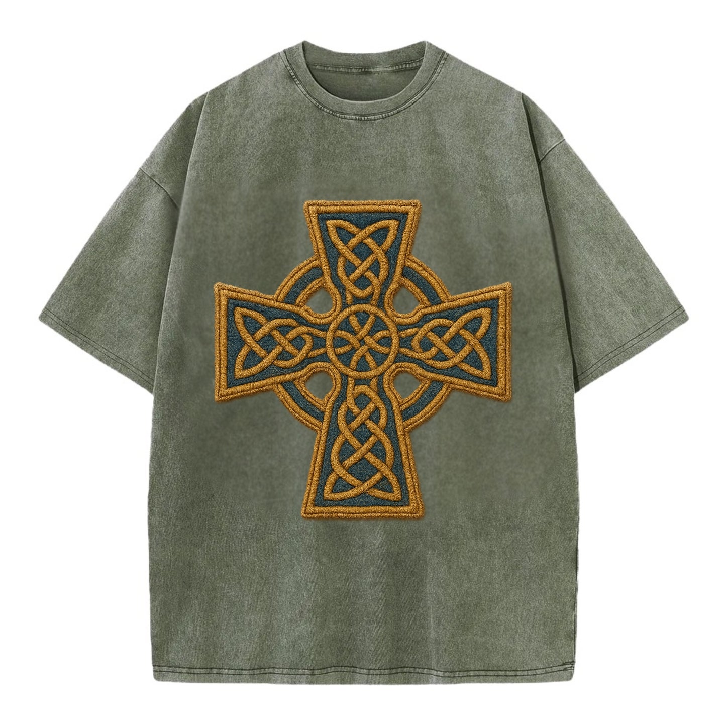 Book Of Kells Cross - Vintage T-shirt - Army Green