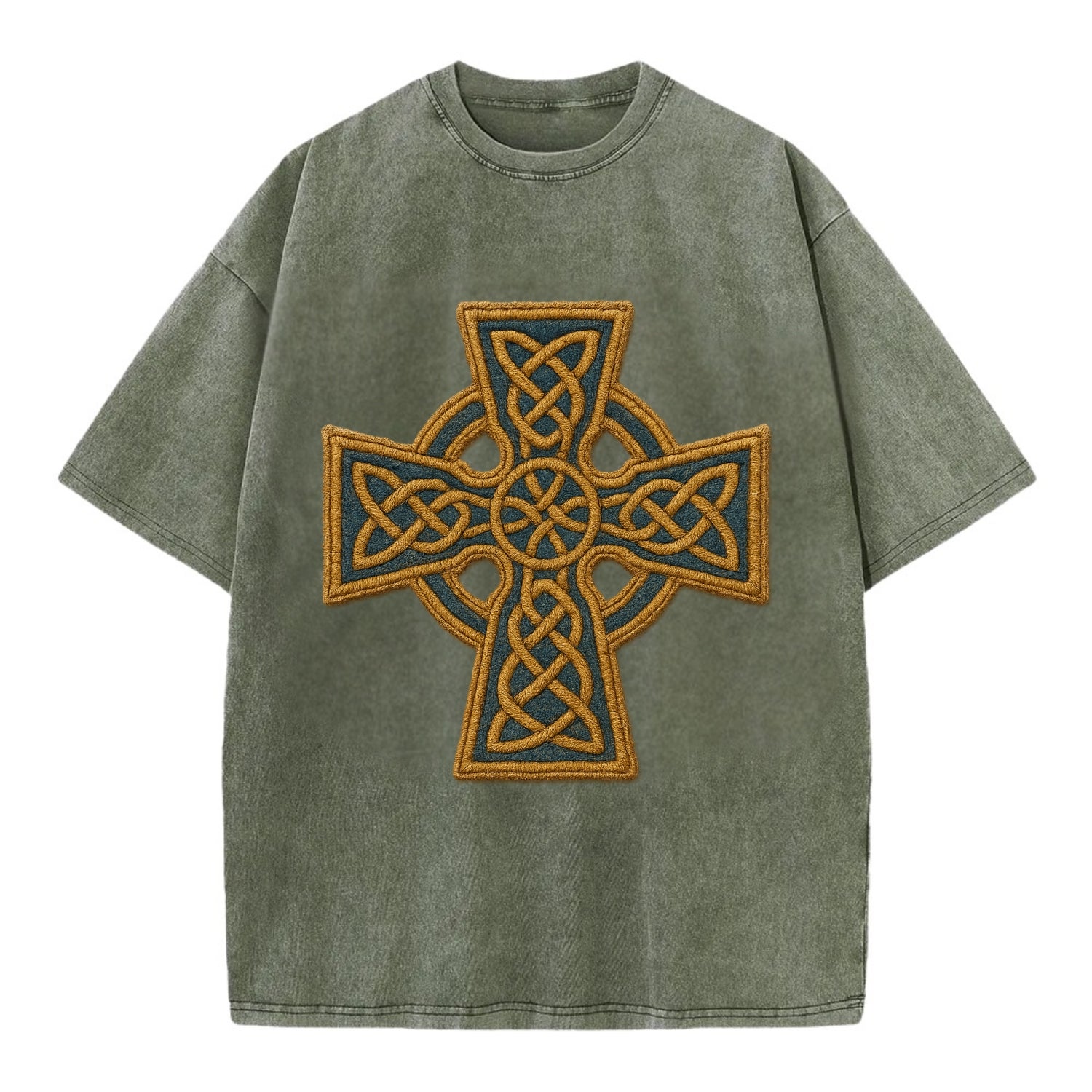 Book Of Kells Cross - Vintage T-shirt - Army Green