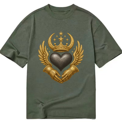 Nordic knotwork crown supporting a frosted steel heart with mittened hands - Classic T-shirt - Army Green