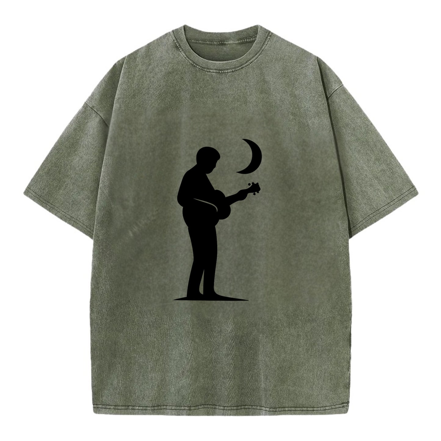 Guitarist playing acoustic under moonlight - Vintage T-shirt - Army Green