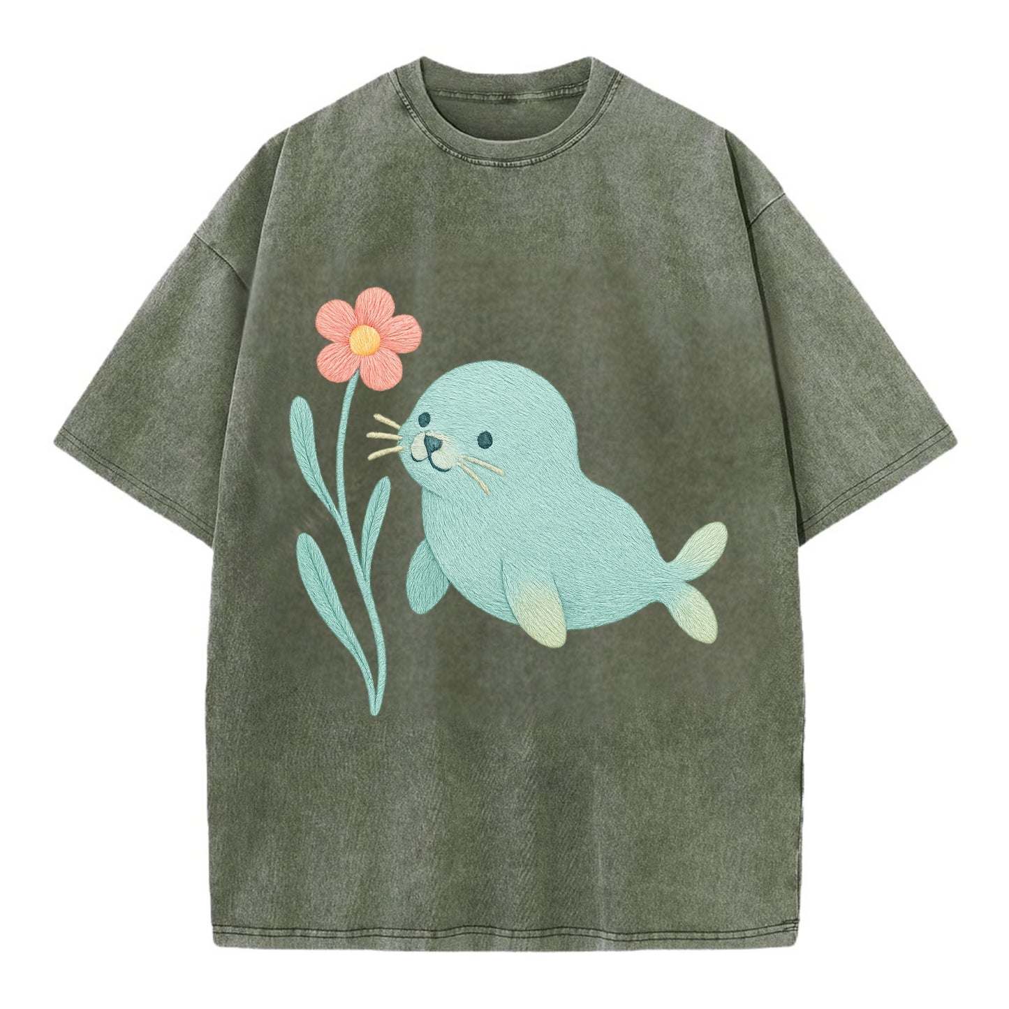 Mint Seal Pup - Vintage T-shirt - Army Green