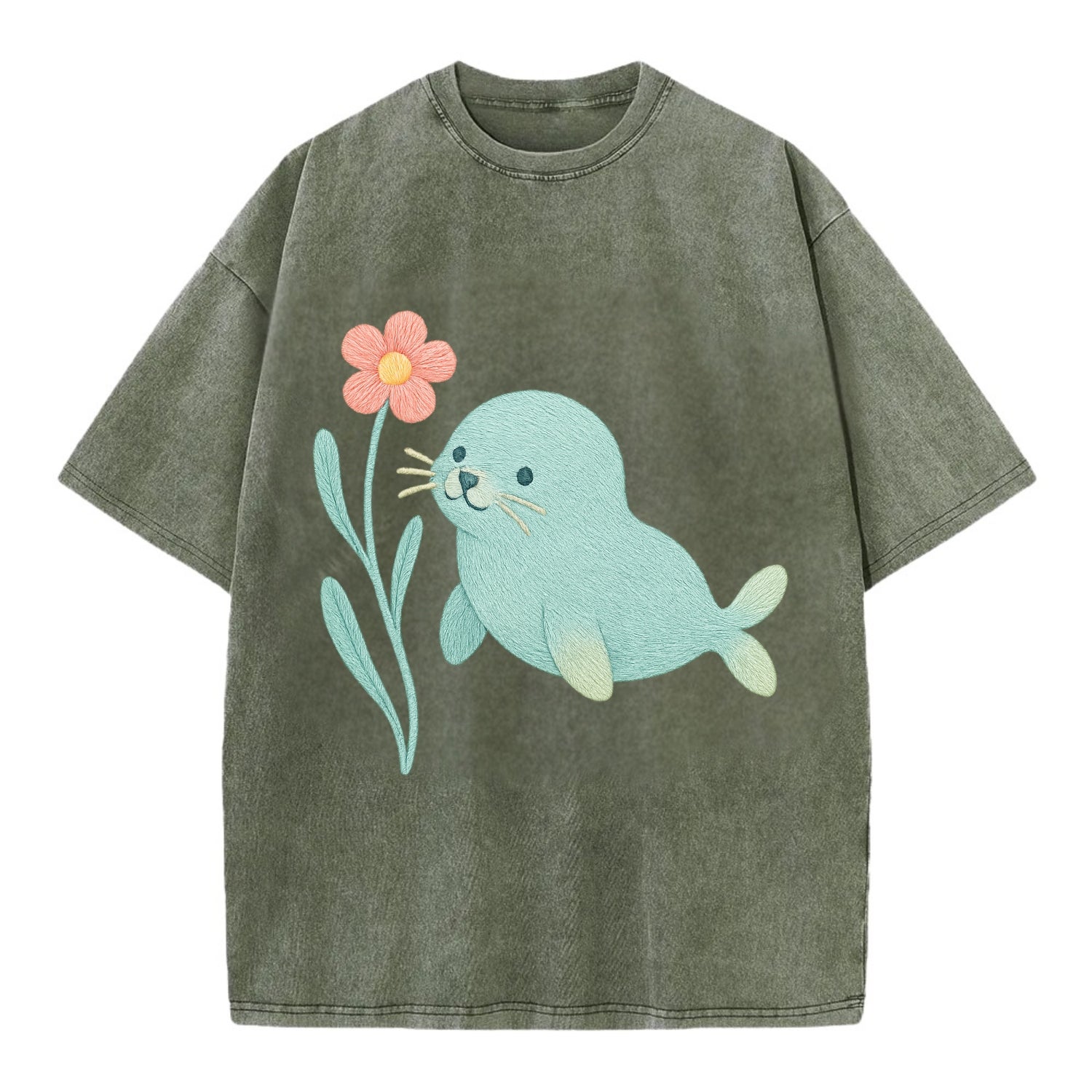 Mint Seal Pup - Vintage T-shirt - Army Green