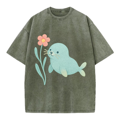 Mint Seal Pup - Vintage T-shirt - Army Green