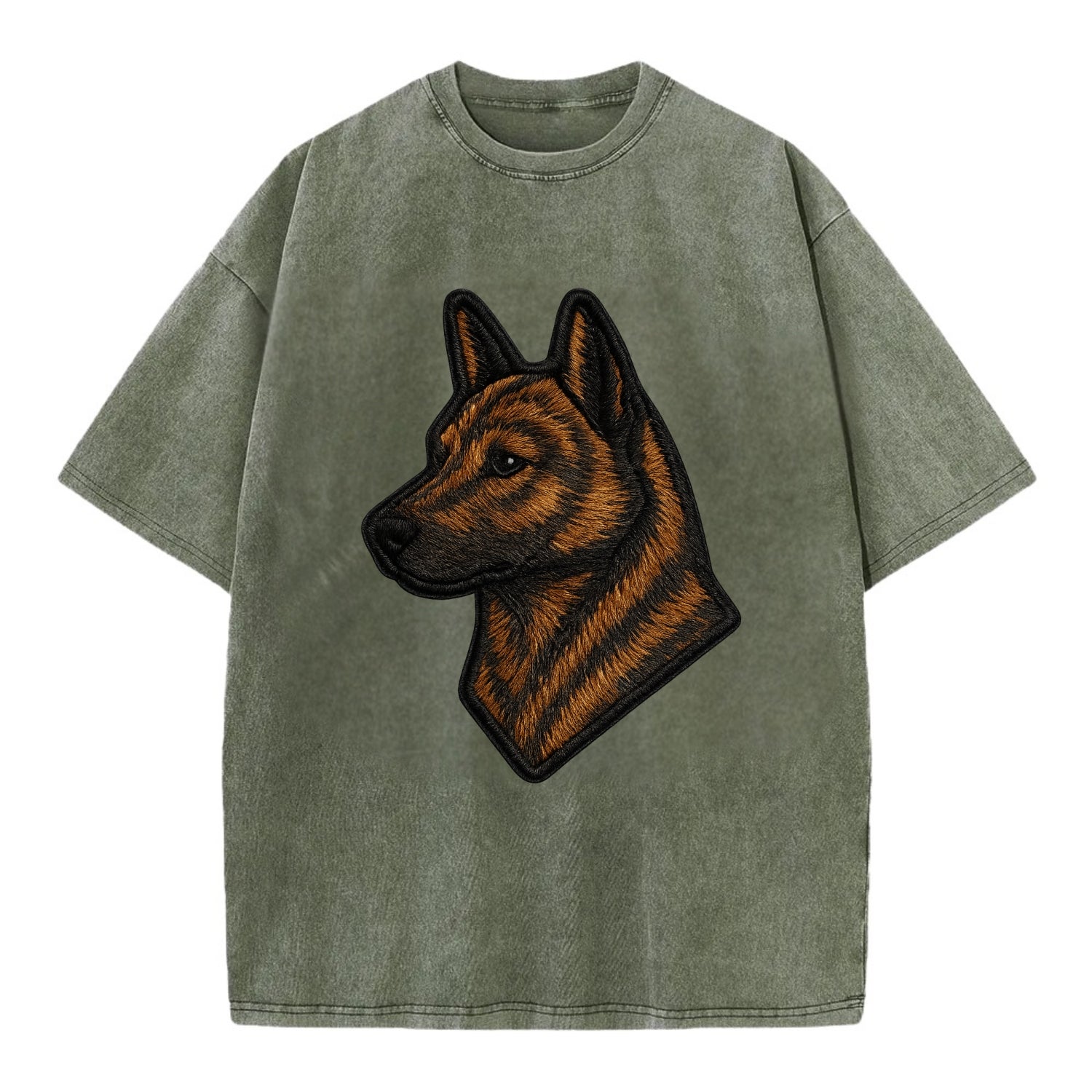 Kai Ken - Modern tiger dog logo with bol - Vintage T-shirt - Army Green